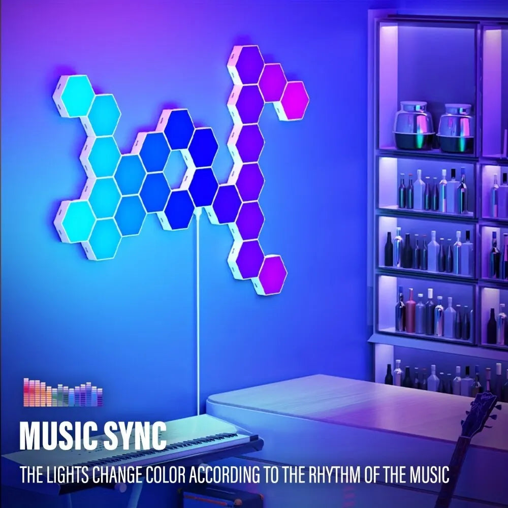 RGB Intelligent Hexagonal Wall Lamp Color-changing Ambient Night Light DYI Shape Music Rhythm APP Control For Game Room Bedroom (Copy)