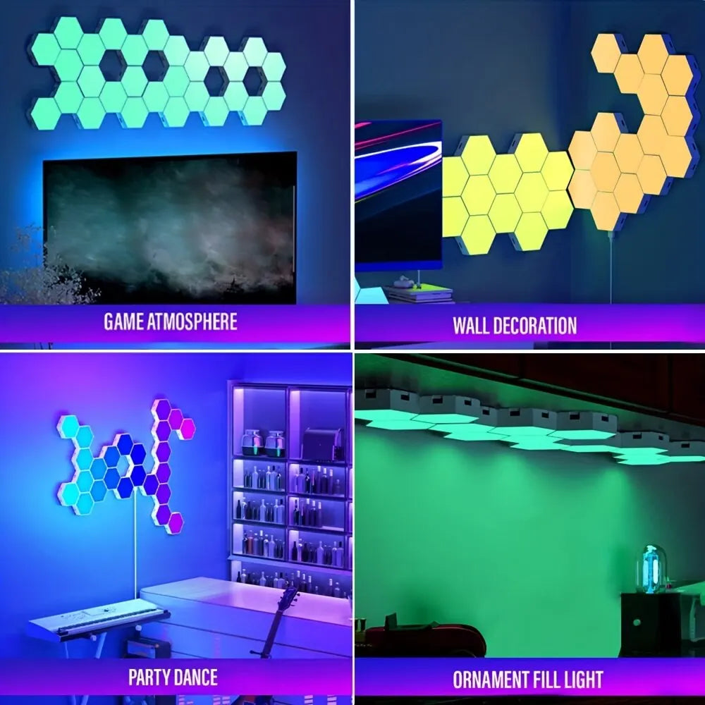 RGB Intelligent Hexagonal Wall Lamp Color-changing Ambient Night Light DYI Shape Music Rhythm APP Control For Game Room Bedroom (Copy)