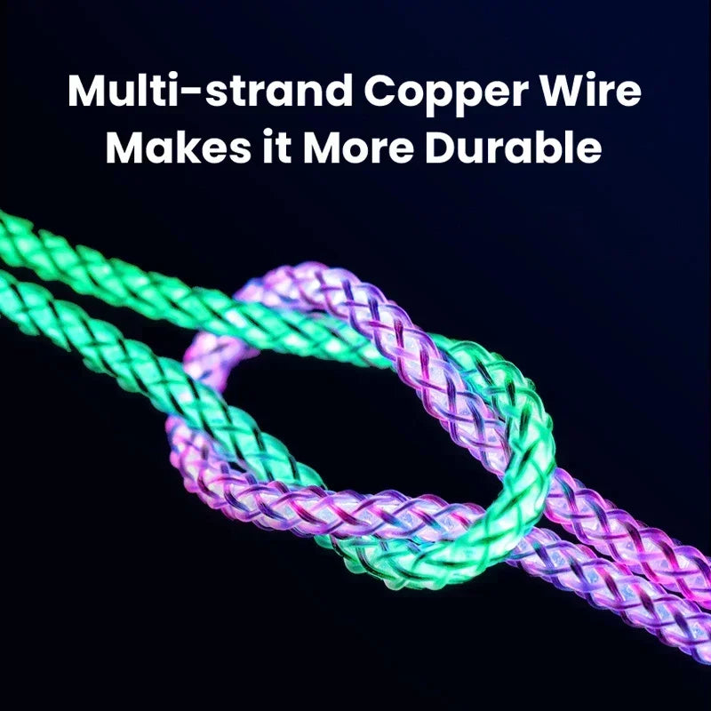100W Fast Charging RGB Cable  Breathing Light 66W Type C USB C Data Cable For Samsung Huawei Macbook 30W Quick Charge For Xiaomi