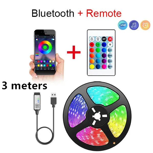 Bluetooth LED Lights Strip 5050 Smart APP Remote Control Flexible Diode Lamp RGB Tape Backlights Game Room Christmas Decoration