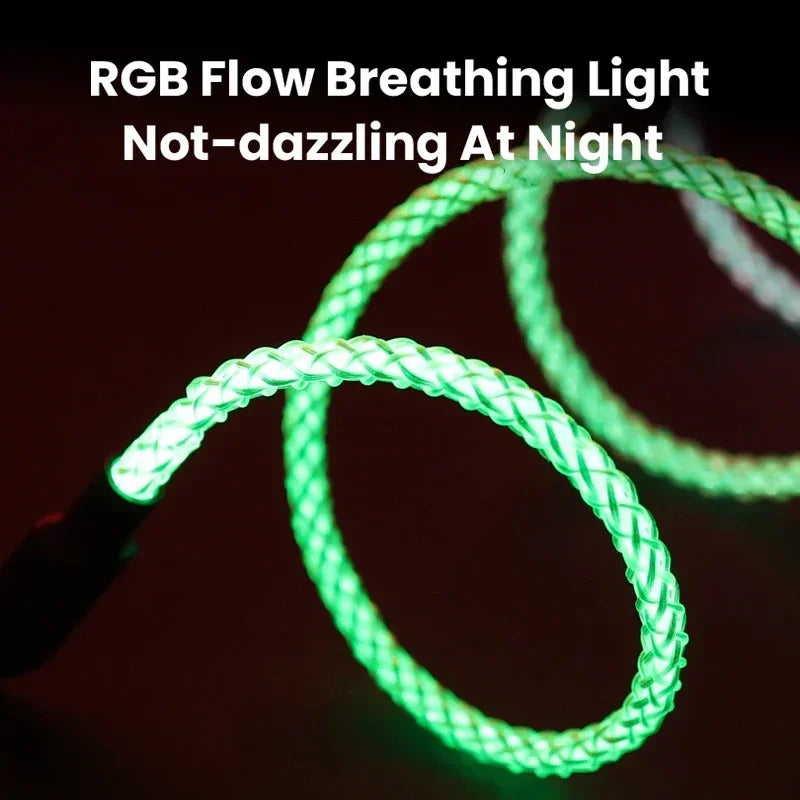 100W Fast Charging RGB Cable  Breathing Light 66W Type C USB C Data Cable For Samsung Huawei Macbook 30W Quick Charge For Xiaomi