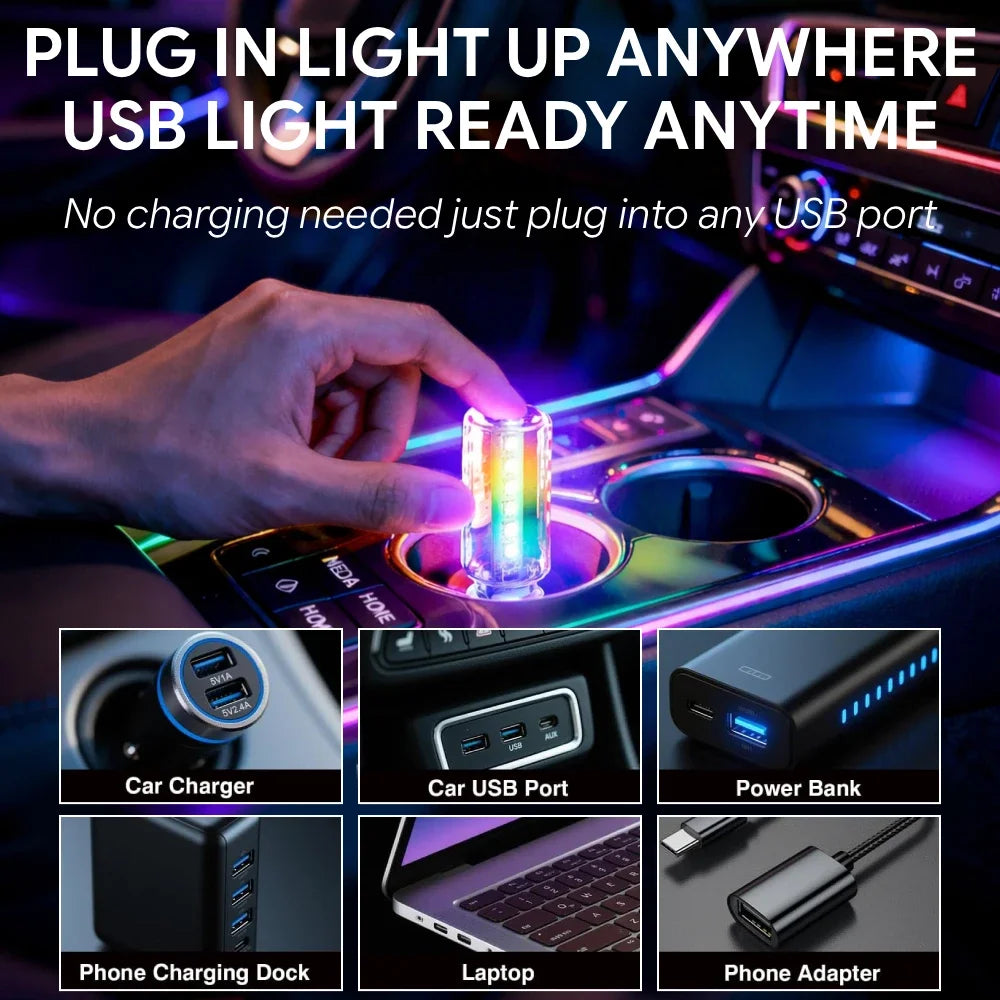RGB LED Ambient Light 13 Modes Plug and Play USB Car Interior Accessories Decor Gift Idea Touch Switch Multicolor Accent Lamp