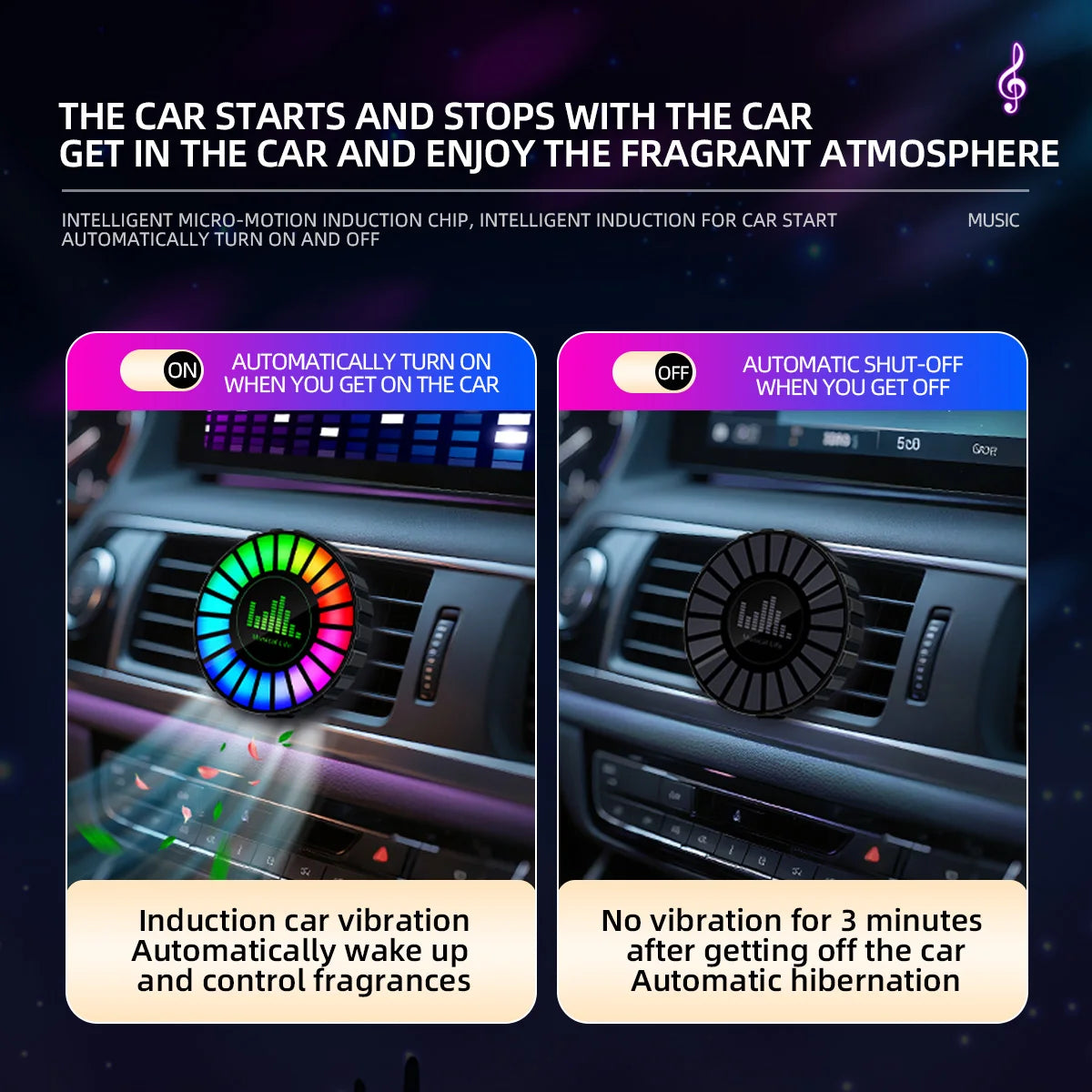 Car USB 5V Interior Air Outlet Aromatherapy Round Pickup Lamp RGB Colorful Ambient Air Fresher Cologne Ocean Fragrance