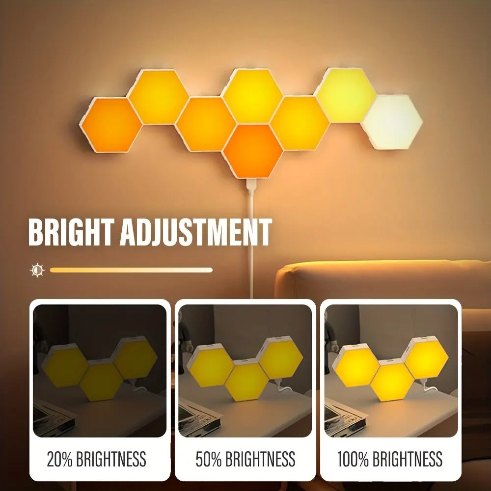 RGB Intelligent Hexagonal Wall Lamp Color-changing Ambient Night Light DYI Shape Music Rhythm APP Control For Game Room Bedroom (Copy)