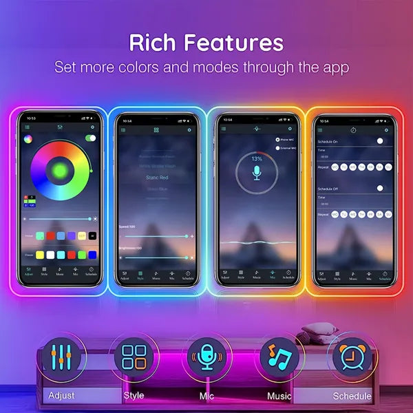 16.4/32.8Ft Neon Rope Lights,Flexible Led Rope Lights Control With App/Remote,Multiple Modes Rope Lights,Music Sync Light Strip For Bedroom